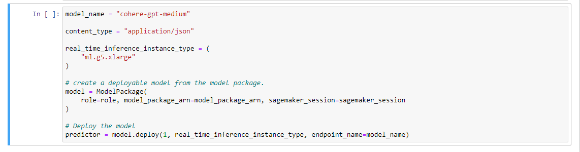 Create an endpoint for Cohere in SageMaker