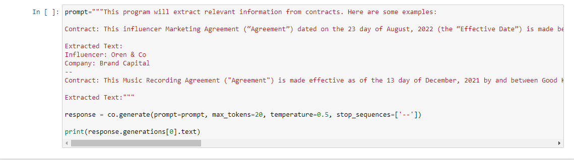 Entity Extraction using co.generate